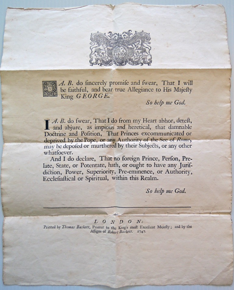 Oath Of Allegiance 1747 | Graphic Arts